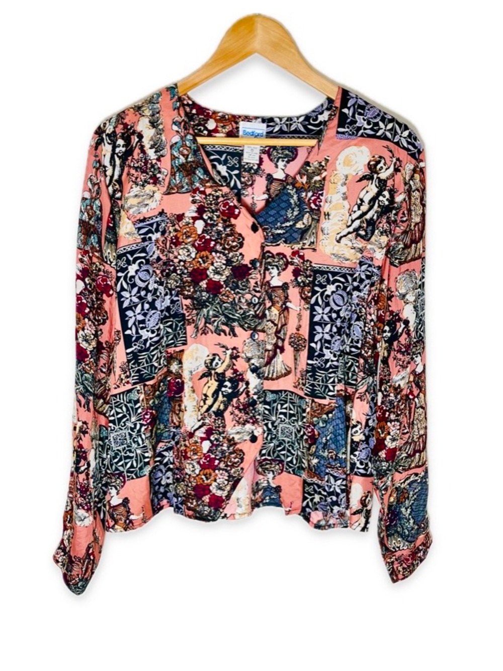 Vintage 100% Silk Bedford Fair Blouse Petite Large PL Floral Button Up Romantic